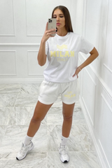 Milan Italy Yellow & Cream Embroidered Tee Short Co Ord Co Ord