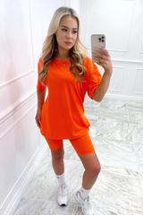 Katie neon orange cycling short coord Co Ord