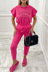 Self love hot pink box top jogger coord Co Ord