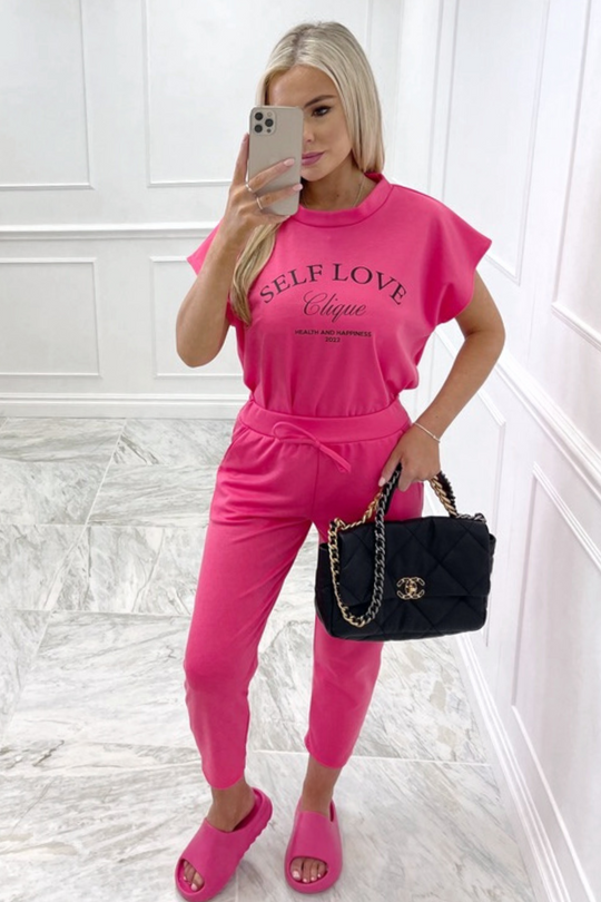 Self love hot pink box top jogger coord