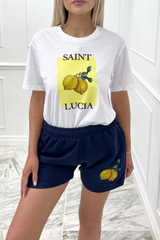 Saint Lucia Lemon Print Tee Short Co Ord Co Ord