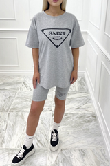 Saint lucia grey printed cycling short coord Co Ord
