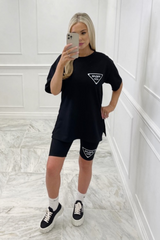 Saint lucia black printed cycling short coord Co Ord