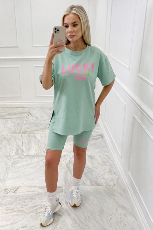 Lucky you mint printed cycling short coord