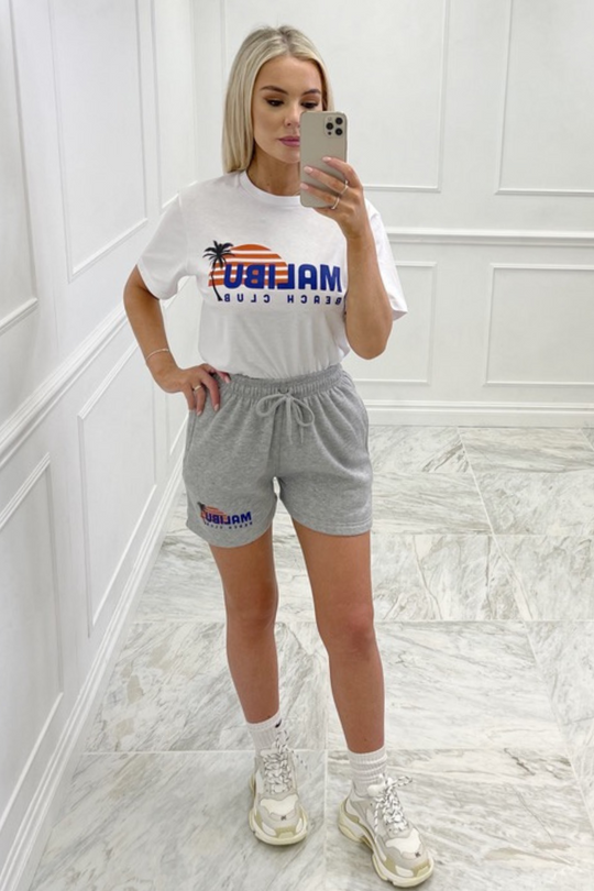 Malibu beach club grey & white tee short co ord