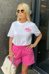 Paris madame hot pink embroidered short co-ord Co Ord