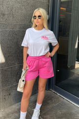 Paris madame hot pink embroidered short co-ord Co Ord