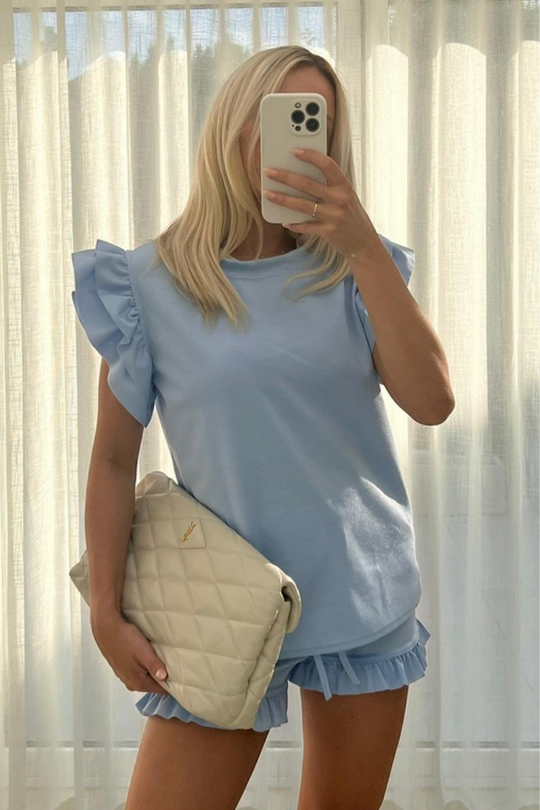 Hannah Light Blue frill short coord set