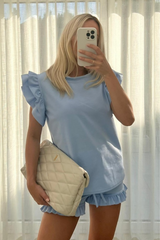 Hannah Light Blue frill short coord set Co Ord