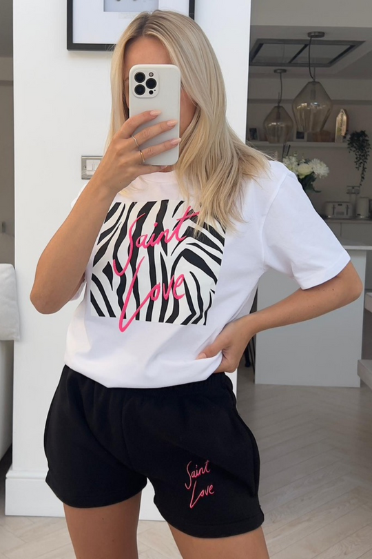 Saint Love Pink Print & embroidered Tee Short Co ord