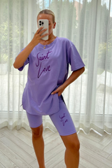 Saint love lilac embroidered cycling short coord one size (8-12) Co Ord
