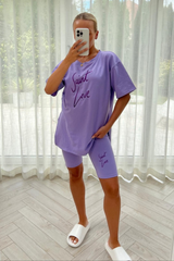 Saint love lilac embroidered cycling short coord one size (8-12) Co Ord