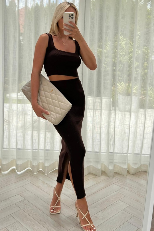 Vivian chocolate two piece skirt co ord