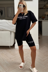 river seine black & white embroidered cycling short coord one size (8-12) Co Ord
