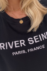 river seine black & white embroidered cycling short coord one size (8-12) Co Ord