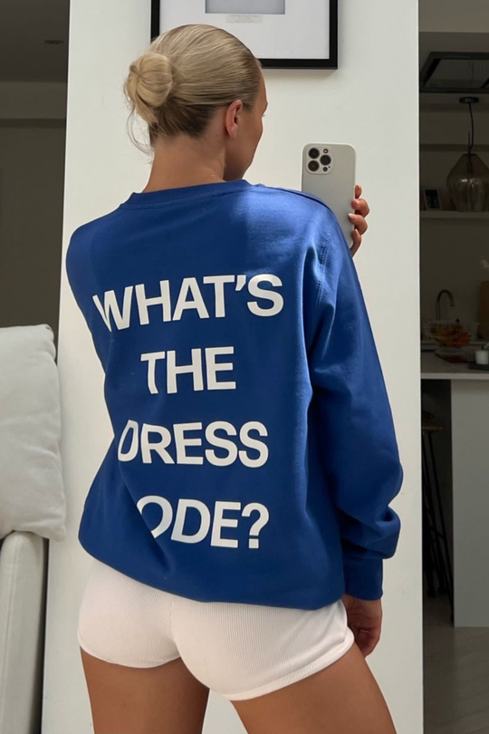 Whats the dress code blue printed round neck sweater