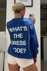 Whats The Dress Code Blue Printed Round Neck Sweater Sweater