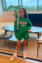 Mini Lucky You Green & Pink Sweater Short Coord Loungewear
