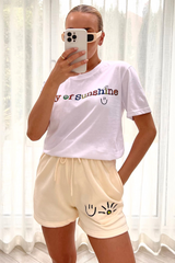 Ray Of Sunshine Ecru & White Printed Short Tee Co-Ord Co Ord