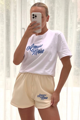 Amore More Blue & Ecru Embroidered Short Tee Co-Ord Co Ord