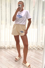 Amore More Blue & Ecru Embroidered Short Tee Co-Ord Co Ord