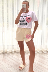 Be Kind To Your Mind Ecru & White Printed Short Tee Co-Ord Co Ord