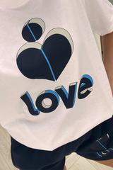 Love Heart Blue & Navy Printed Short Tee Co-Ord Co Ord