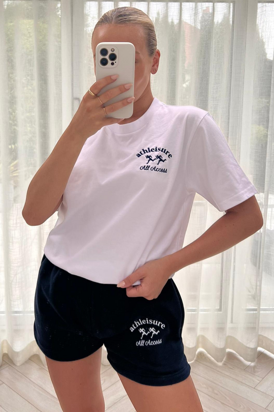 Athleisure navy & white embroidered short tee co-ord