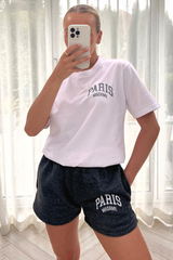 Paris Madame Grey & Charcoal Embroidered Short Tee Co-Ord Co Ord
