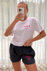 Saint Lucia Pink & Charcoal Printed Short Tee Co-Ord Co Ord