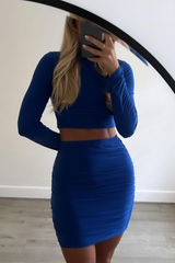 Olivia blue long-sleeve ruched skirt coord Co Ord