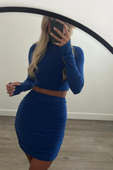 Olivia blue long-sleeve ruched skirt coord Co Ord