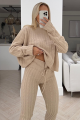 Bailey beige off shoulder cable knit coord Glamify Famous For Loungewear
