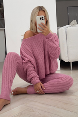 Bailey Pink Off Shoulder Cable Knit Coord Loungewear