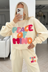 Peace Of Mind Ecru Printed Sweater Jogger Loungewear Set Loungewear