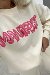 Manifest Ecru Printed Sweater Jogger Loungewear Set Loungewear