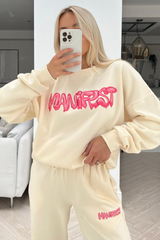 Manifest Ecru Printed Sweater Jogger Loungewear Set Loungewear