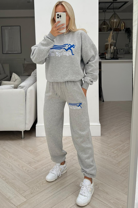 palm springs grey embroidered sweater jogger loungewear set