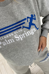 Palm Springs Grey Embroidered Sweater Jogger Loungewear Set Loungewear