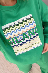 Milano Green Embroidered Sweater Jogger Loungewear Set Loungewear