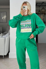Milano Green Embroidered Sweater Jogger Loungewear Set Loungewear