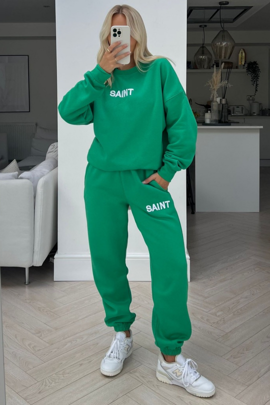 Saint green embroidered sweater jogger loungewear set