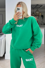 Saint Green Embroidered Sweater Jogger Loungewear Set Loungewear