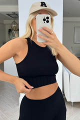 Freya Black 2 Piece Ribbed Crop Activewear Set Co Ord