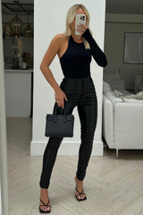 Reya Black Pu Zip Leggings Trousers