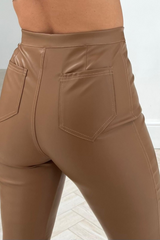 Reya Camel Pu Zip Leggings Trousers