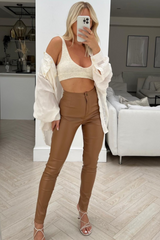 Reya Camel Pu Zip Leggings Trousers