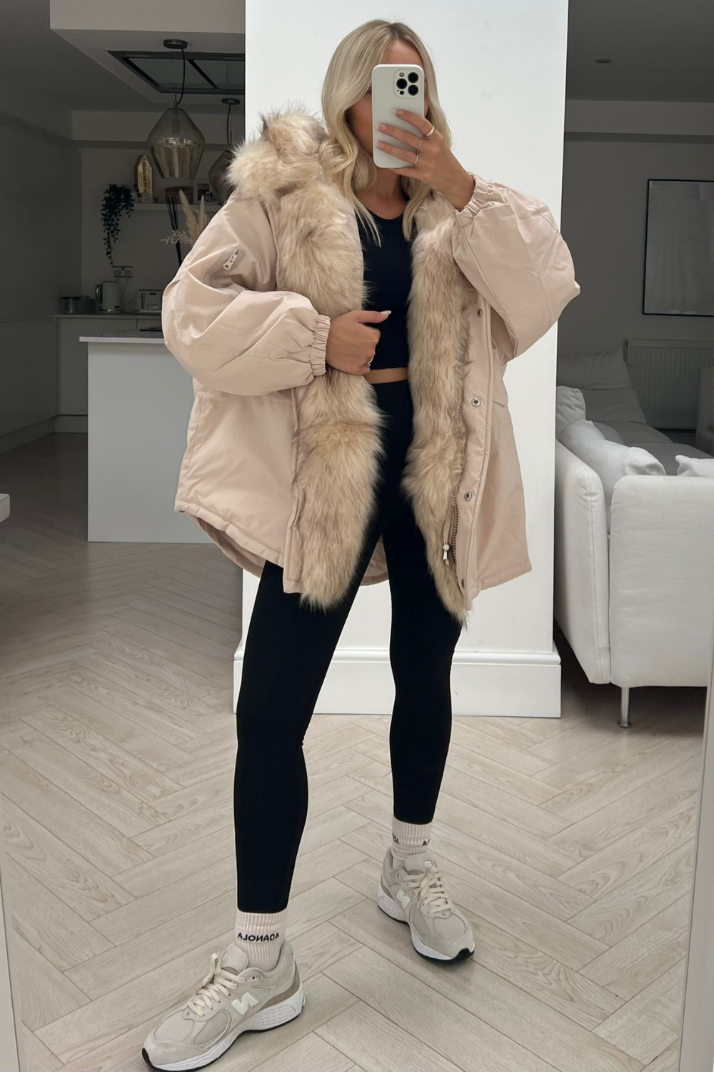 Sofia Beige Hooded Puffer Coat