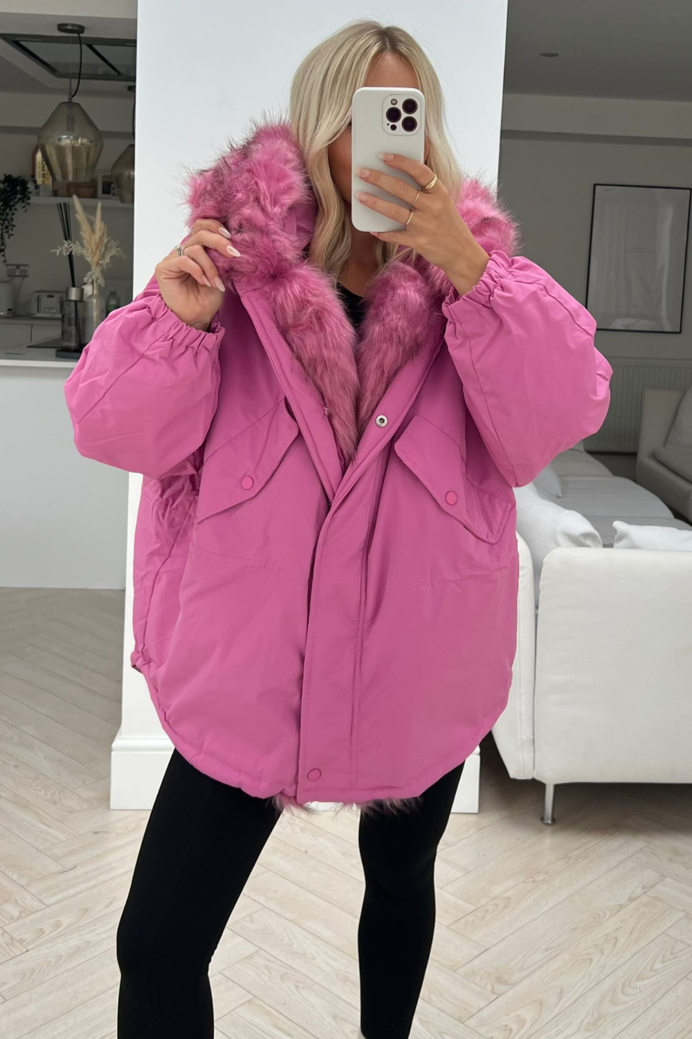 Pink winter parka on sale