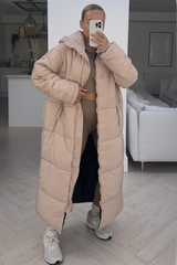 Rosie Beige Long Hooded Duvet Coat Coats & Jackets